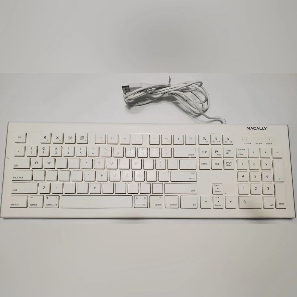 Macally Full Size USB Wired Keyboard (MKEYE) for Mac and PC (White)